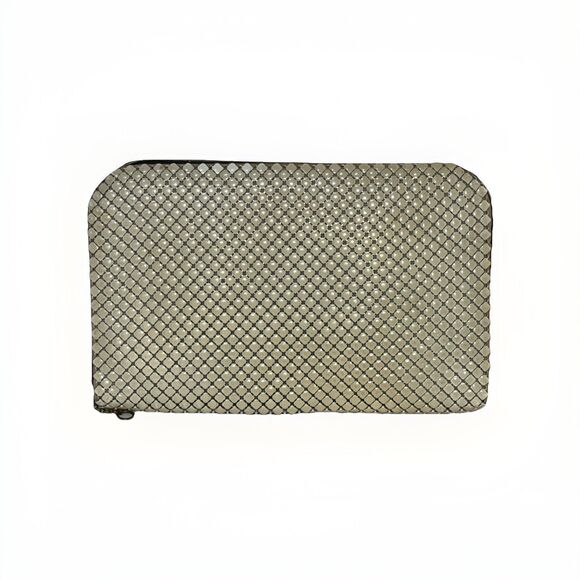 Vintage Whiting And Davis Off White Metal Mesh Zip Around Clutch Purse USA 8”x5” - Picture 2 of 6